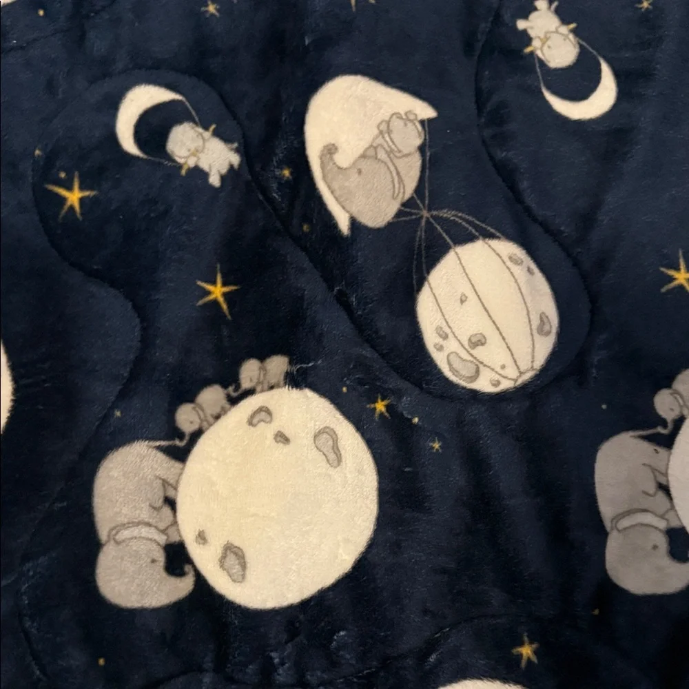 Beautiful Soft Elephant & Moon Navy & White Baby Quilt